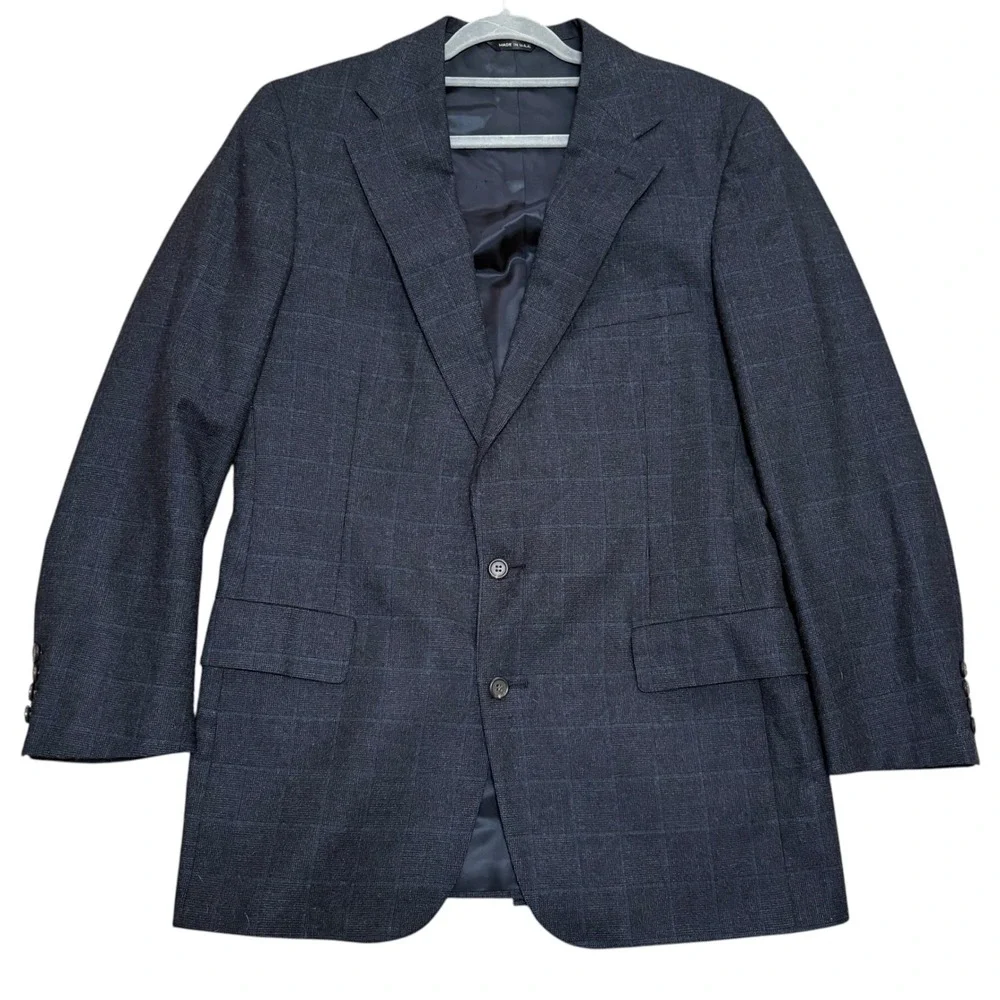 Polo University Club Ralph Lauren Men's 42R Blazer Navy Blue Wool Windowpane